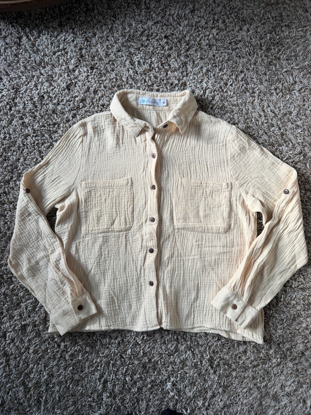 Light Cream 100% Cotton Button-Up Shirt “Enjoy the salty ocean” Pensacola Beach